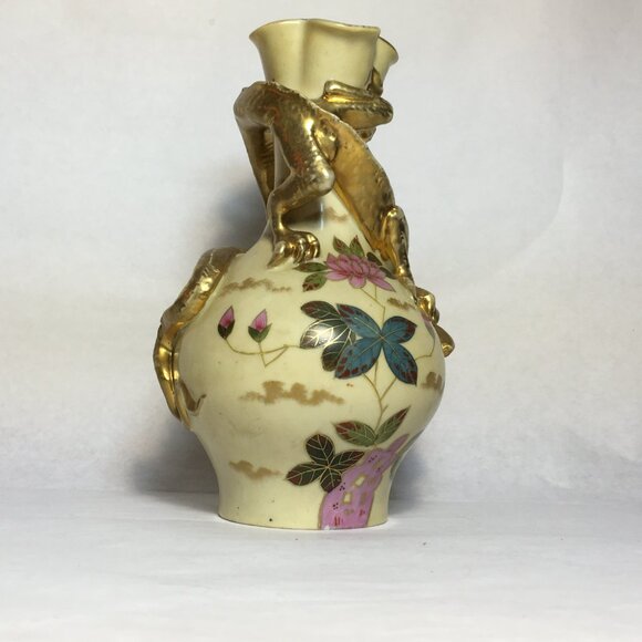 Victoria Carlsbad Art Nouveau Dragon Vase Gold and Floral Accents Please Read - Picture 6 of 15